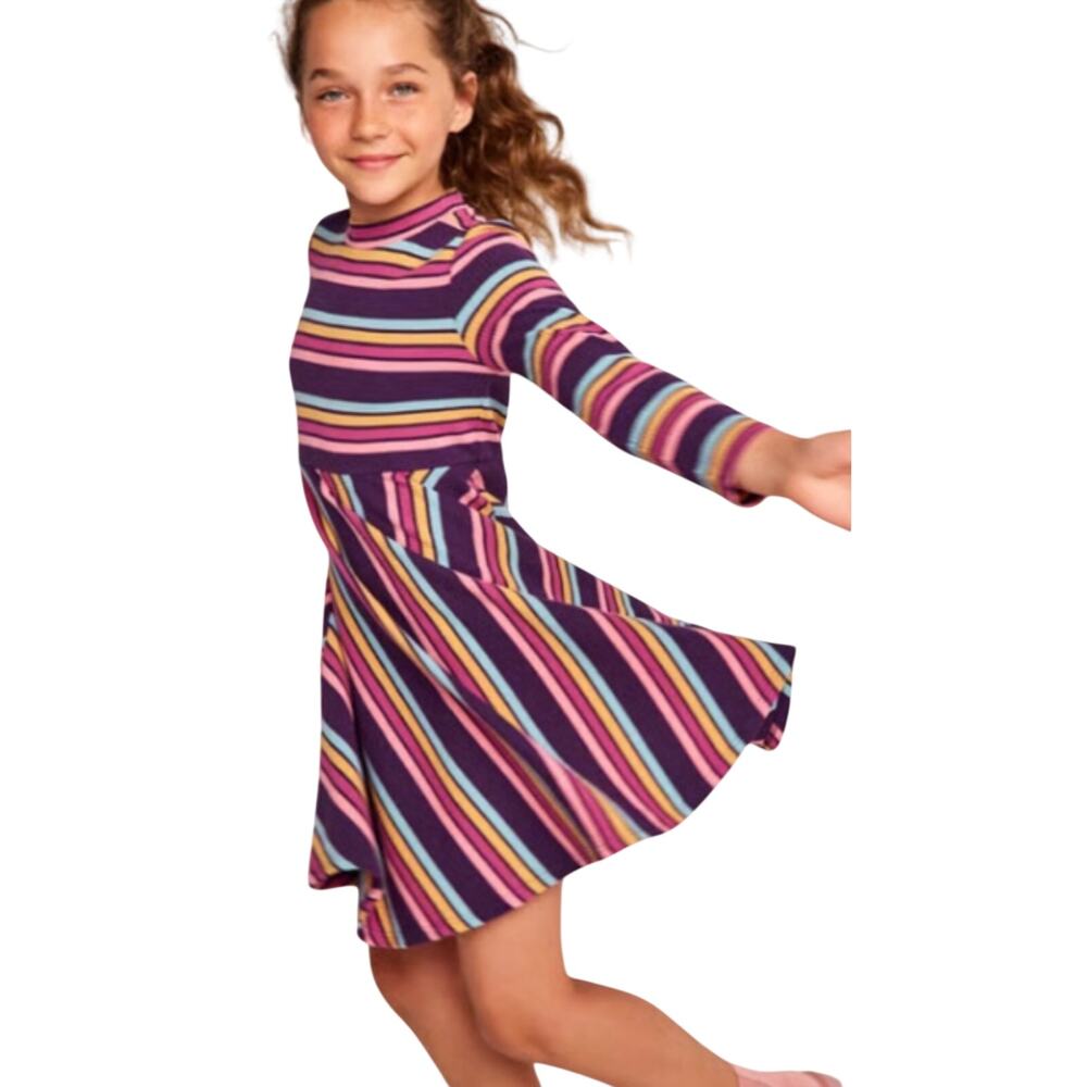 NWT Finding Foxtale Sz.6 Twist & Shout Ribbed Dress Long Sleeve Striped Colorful